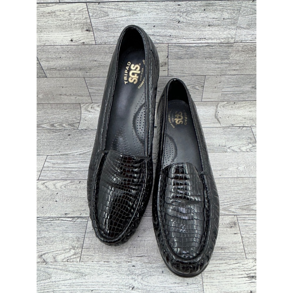SAS Tripad Comfort System Black Patent Crocodile Loafer Shoes Womens‎ 9.5 S